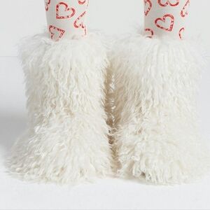 Skims Womens Fluffy White Faux Fur Shaggy Boots Size 39